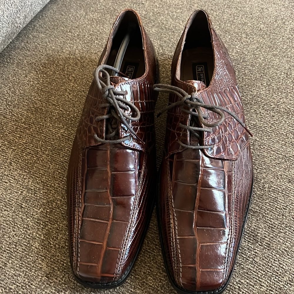 Stacy Adams Brown Leather Crocodile Print Dress Shoe Size 11